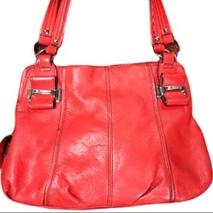 B Makowsky Red Leather Shoulder Bag